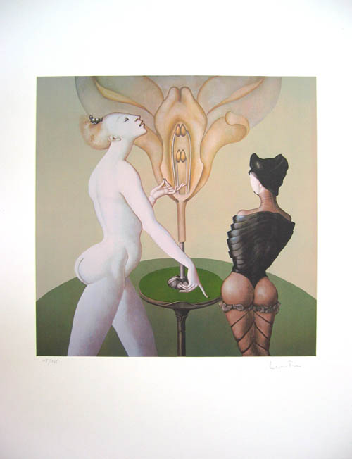 Leonor Fini - Les Lecons Plate 07 - Lecon de Botanique (The Lesson of Botany) - 1976 color serigraph